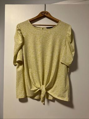 Adrianna Papell Lime Floral Tie-Front Top